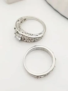 2 cái/bộ Nhẫn Trang Trí Đá Cubic Zirconia - Bạc - Xem 6