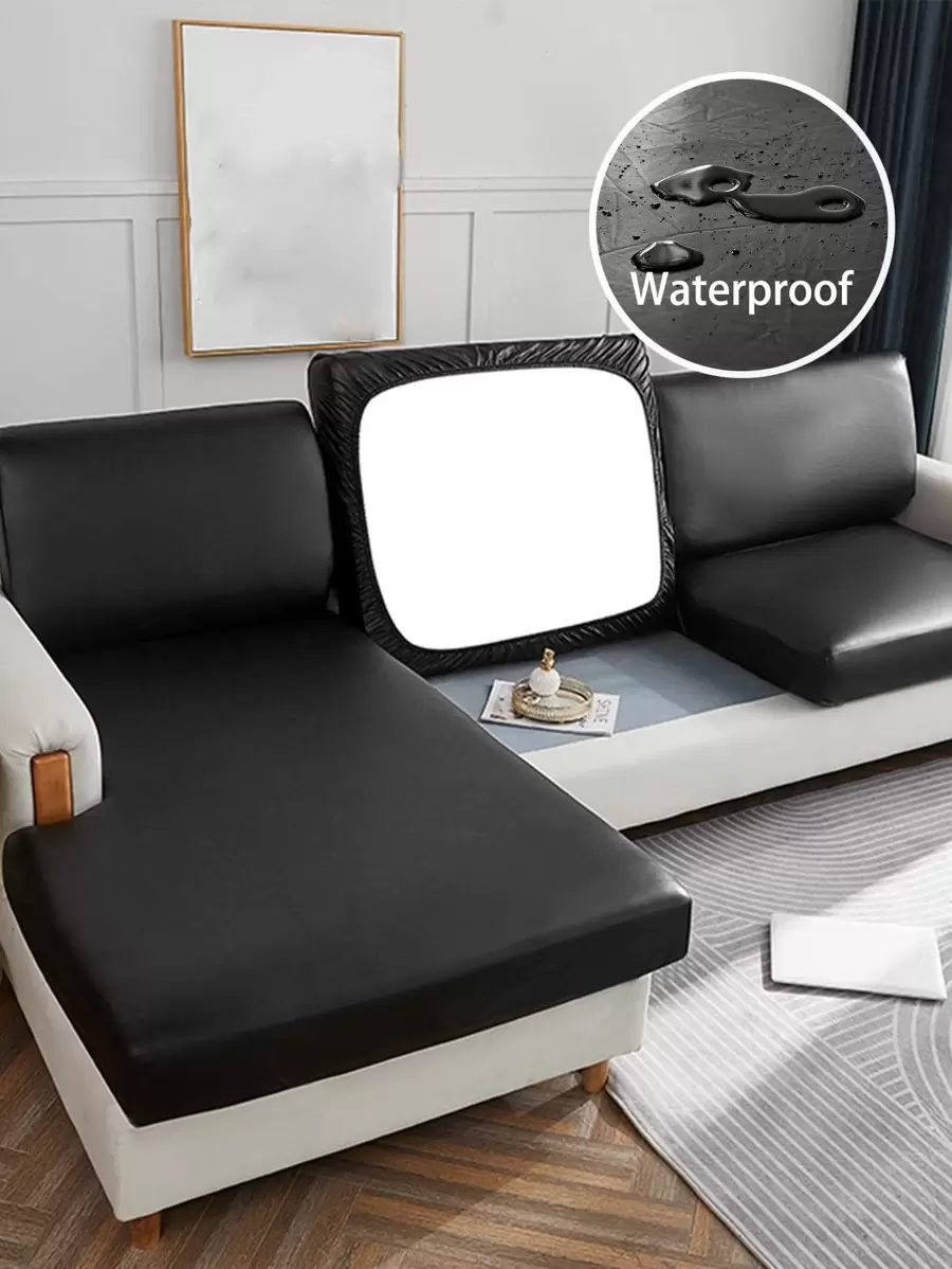 1pc Plain Waterproof Elastic Sofa Cover, All-Inclusive Anti-Stain Sofa Seat Cushion Cover, Four Seasons Universal Sofa Protector Against Cat Scratch - Black - View 1