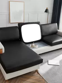 1pc Plain Waterproof Elastic Sofa Cover, All-Inclusive Anti-Stain Sofa Seat Cushion Cover, Four Seasons Universal Sofa Protector Against Cat Scratch - Black - View 8