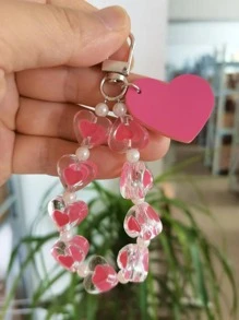 Móc khóa trang trí trái tim & hạt - Màu Hồng Tươi - Xem 2
