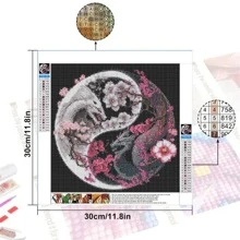 花卉圖案和龍樣式DIY無框鑽石畫 - 彩色 - 查看 2