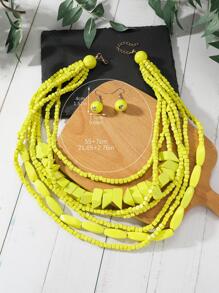 3 cái / bộ Vòng cổ đính cườm bằng gỗ - Màu vàng - Xem 3