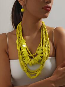 3 cái / bộ Vòng cổ đính cườm bằng gỗ - Màu vàng - Xem 1