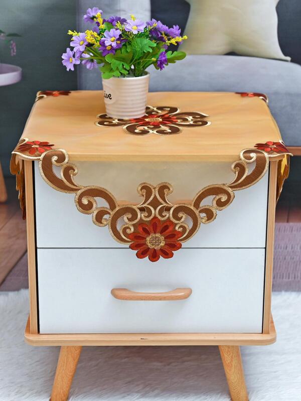 1 bucata fata de masa brodata cu flori, fata de masa anti-alunecare din poliester vintage pentru casa