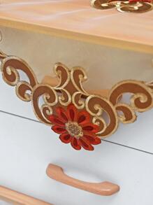 1pc Flower Embroidered Tablecloth, Vintage Polyester Anti-slip Table Cloth For Home - Champagne - View 4