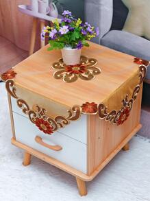 1pc Flower Embroidered Tablecloth, Vintage Polyester Anti-slip Table Cloth For Home - Champagne - View 3