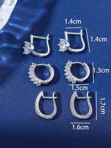 Hihho 3對/套方晶鋯石裝飾耳環