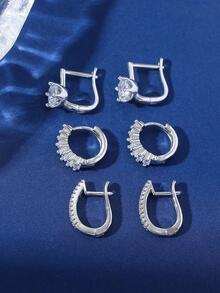 Hihho 3對/套方晶鋯石裝飾耳環