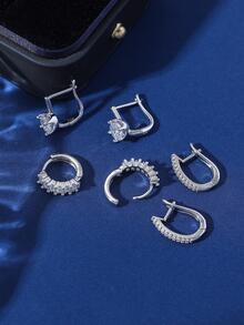 Hihho 3對/套方晶鋯石裝飾耳環