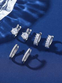 Hihho 3對/套方晶鋯石裝飾耳環