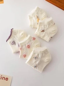 5雙花卉圖案短襪