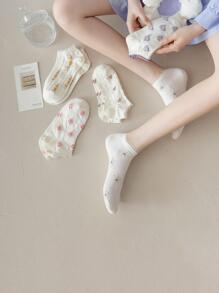 5雙花卉圖案短襪