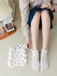 5雙花卉圖案短襪