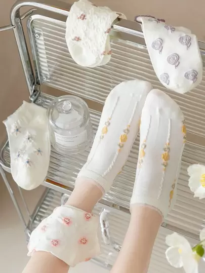 5雙花卉圖案短襪