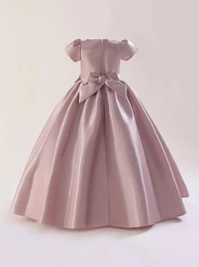 Đồ dự tiệ c Con gái Dây kéo Nơ trước màu trơn - Bụi hồng - Xem 2