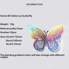 12 Miếng Dán Bướm Giấy, Hình Ba Chiều Sáng Tạo Có Thể Tháo Rời Tự Dính 3D Trang Trí Tường Bướm Cho Trang Trí Nhà - Bạc - Xem 2