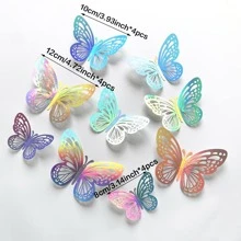 12 Miếng Dán Bướm Giấy, Hình Ba Chiều Sáng Tạo Có Thể Tháo Rời Tự Dính 3D Trang Trí Tường Bướm Cho Trang Trí Nhà - Bạc - Xem 3