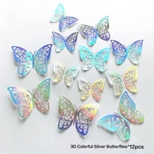 12 Miếng Dán Bướm Giấy, Hình Ba Chiều Sáng Tạo Có Thể Tháo Rời Tự Dính 3D Trang Trí Tường Bướm Cho Trang Trí Nhà - Bạc - Xem 1