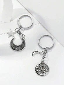 2入組男士太陽和月亮墜飾鑰匙圈 - 銀色 - 查看 3