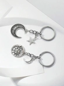 2入組男士太陽和月亮墜飾鑰匙圈 - 銀色 - 查看 1