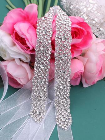 1pc New Luxury Rhinestone Bridal Sash, Exquisite Sparkly Waistband Wedding Dress Accessory Halloween