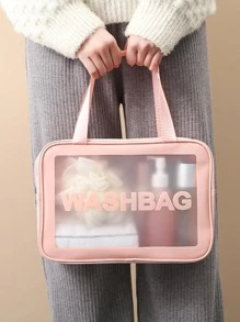 1pc Travel Toiletry Bag, Simple Letter Graphic Waterproof Large Capacity Makeup Organizer For Travel,Boho Vibes,For Holiday Beach, Bathroom Collection, Bedroom Collection, Large Capacity