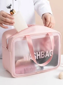 1pc Travel Toiletry Bag, Simple Letter Graphic Waterproof Large Capacity Makeup Organizer For Travel,Boho Vibes,For Holiday Beach, Bathroom Collection, Bedroom Collection, Large Capacity