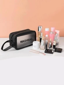 1pc Travel Toiletry Bag, Simple Letter Graphic Waterproof Large Capacity Makeup Organizer For Travel,Boho Vibes,For Holiday Beach, Bathroom Collection, Bedroom Collection, Large Capacity