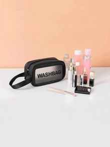 1pc Travel Toiletry Bag, Simple Letter Graphic Waterproof Large Capacity Makeup Organizer For Travel,Boho Vibes,For Holiday Beach, Bathroom Collection, Bedroom Collection, Large Capacity