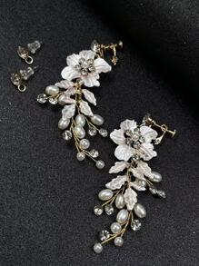2對女式花朵和人造珍珠裝飾優雅新娘耳環，用於裝飾 - 金色 - 查看 5