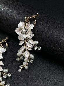 2對女式花朵和人造珍珠裝飾優雅新娘耳環，用於裝飾 - 金色 - 查看 6