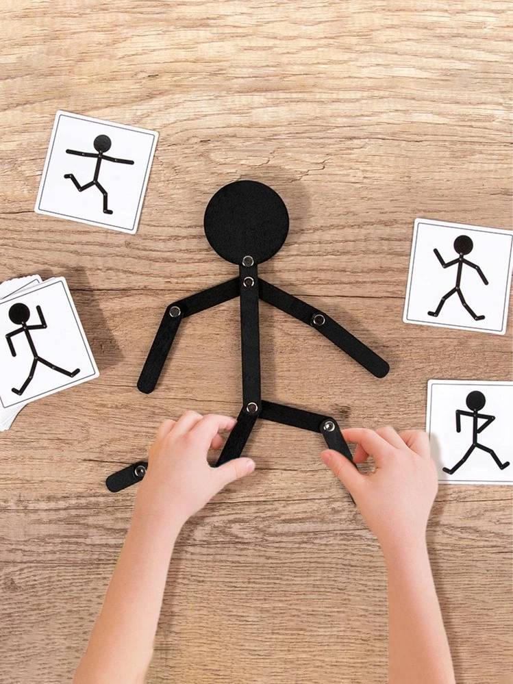 1pc Wooden Stickman Puzzle Toy - Black - View 1
