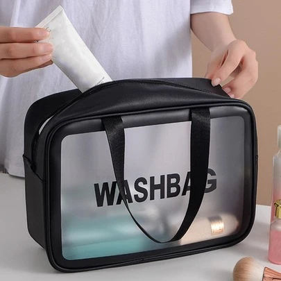 1pc Travel Toiletry Bag, Simple Letter Graphic Waterproof Large Capacity Makeup Organizer For Travel,Boho Vibes,For Holiday Beach, Bathroom Collection, Bedroom Collection, Large Capacity ,Makeup Bag