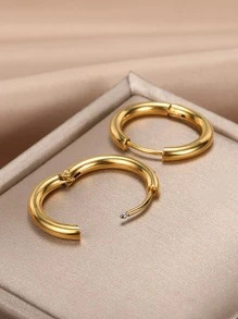 1 Set Stainless Steel Hoop Earrings, Boho Style Gold/Silver Earrings Jewelry, Simple Design Suitable For Men And Women Daily Wear
