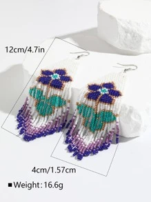 1pair Bohemian Style Handmade Braided Purple Flower & Triangular Tassel & Beaded Earrings - Multicolor - View 2