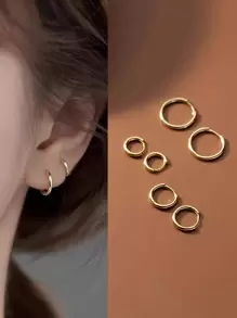 1 Set Stainless Steel Hoop Earrings, Boho Style Gold/Silver Earrings Jewelry, Simple Design Suitable For Men And Women Daily Wear