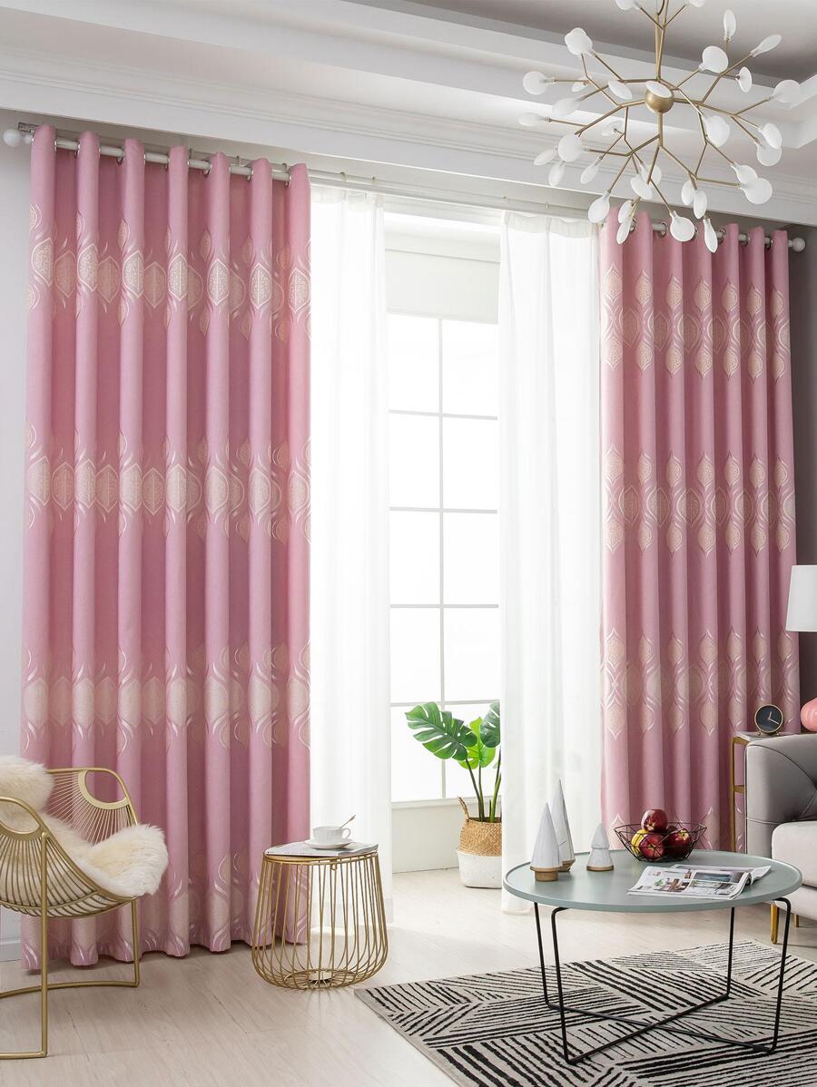 樹葉提花1片遮光窗簾 - 粉色 - 查看 1