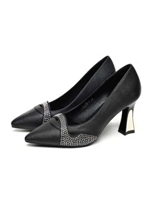 Phụ nữ Trang trí Rhinestone Giày cao gót mũi nhọn Kim tự tháp, Giày ngoài trời thanh lịch - màu đen - Xem 4