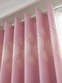 樹葉提花1片遮光窗簾 - 粉色 - 查看 4