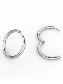 1 Set Multi-Pcs Summer Vacation Style Stainless Steel Hoop Earrings, Gold/Silver Bohemia Earrings, Fashion Simple Hoops Suitable For Men & Women Daily Wear - Silver - View 7