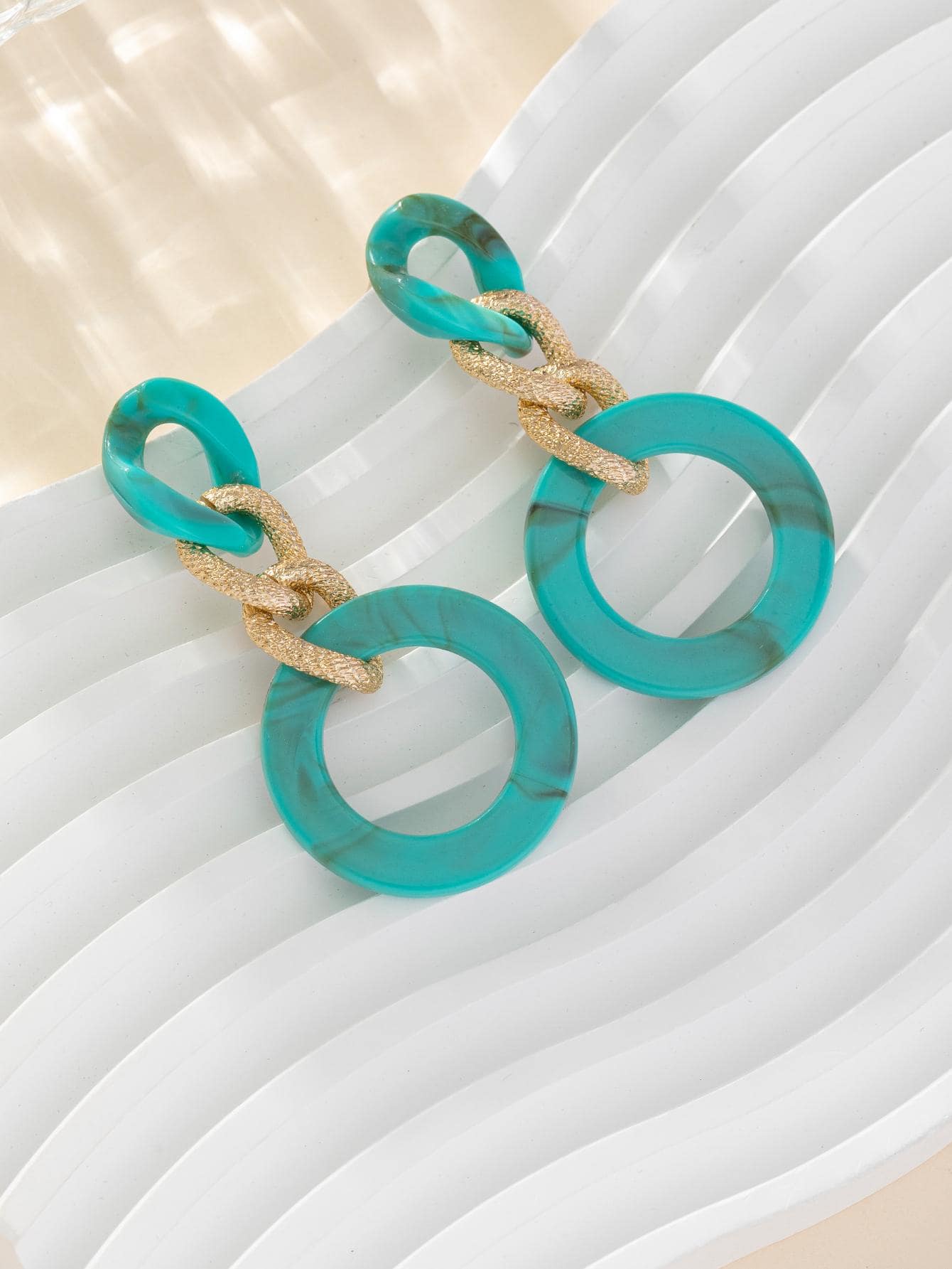 1 Cặp bông tai màu ngọc lam phong cách cổ điển tối giản (Kết cấu ngẫu nhiên) - Màu ngọc lam - Xem 1