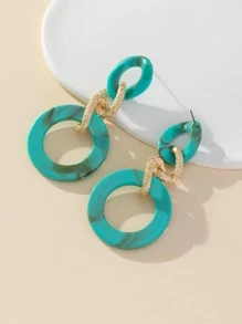 1 Cặp bông tai màu ngọc lam phong cách cổ điển tối giản (Kết cấu ngẫu nhiên) - Màu ngọc lam - Xem 2