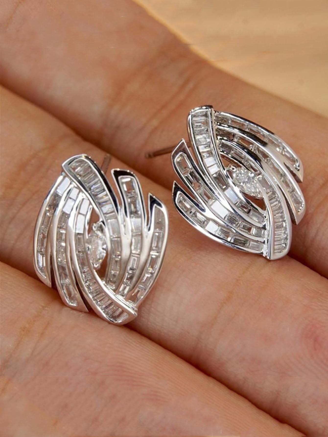 Cubic Zirconia  Decor Stud Earrings - Silver - View 1