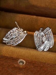 Cubic Zirconia  Decor Stud Earrings - Silver - View 4