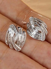 Cubic Zirconia  Decor Stud Earrings - Silver - View 5