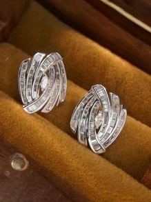 Cubic Zirconia  Decor Stud Earrings - Silver - View 2