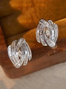 Cubic Zirconia  Decor Stud Earrings - Silver - View 3