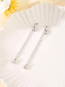 5pcs 50mm Star Shaped Pendant With Lobster Clasp, Copper Plated With Real White Gold, Diy Necklace Parts With Extended Chain, For Making Delicate Jewelry - Silver - View 3