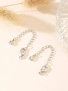 5pcs 50mm Star Shaped Pendant With Lobster Clasp, Copper Plated With Real White Gold, Diy Necklace Parts With Extended Chain, For Making Delicate Jewelry - Silver - View 1