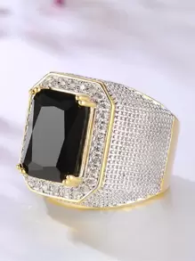 1枚镶嵌立方氧化锆的迷人戒指，适合作为情人节礼物、结婚礼物、订婚礼物、周年纪念礼物、女士派对首饰。 - 黑色 - 查看 2